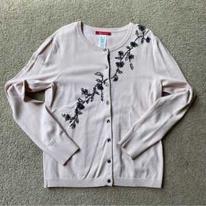 Anne Klein Cardigan Sweater Set Tank Top Pink Black Floral Office Casual Winter
